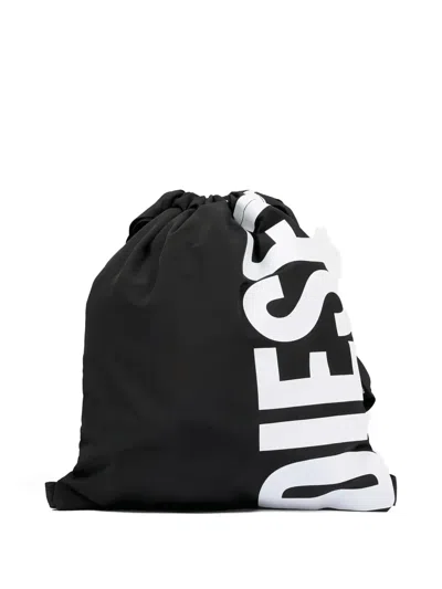 Diesel Drawstring Logo-detail Backpack In Black