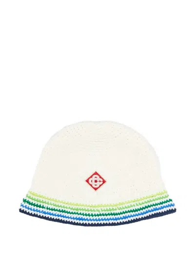 Casablanca Striped-detail Bucket Hat In White