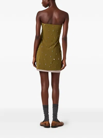 Miu Miu Knit Logo Label Mini-dress In Green