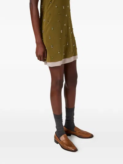 Miu Miu Knit Logo Label Mini-dress In Green