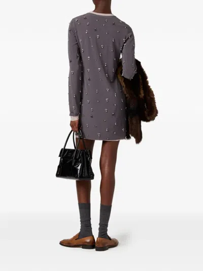 Miu Miu Embroidered Long-sleeve Mini Dress In Gray