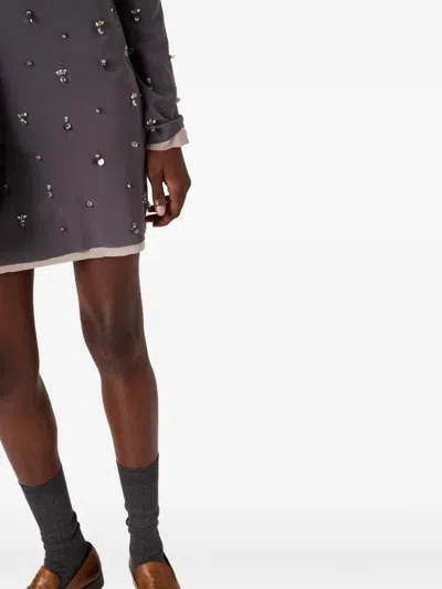 Miu Miu Embroidered Long-sleeve Mini Dress In Gray