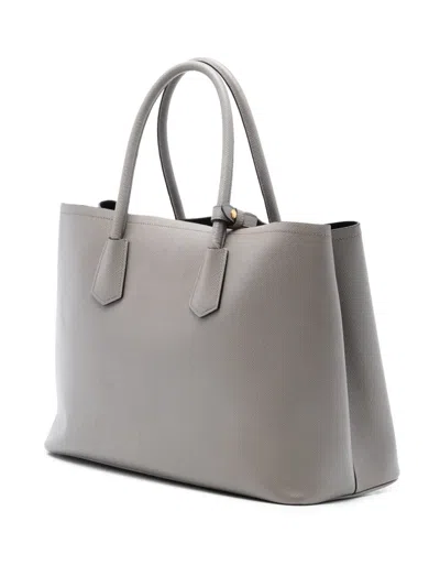 Pre-owned Prada 2000-2025 Large Saffiano Cuir Double Satchel In Gray
