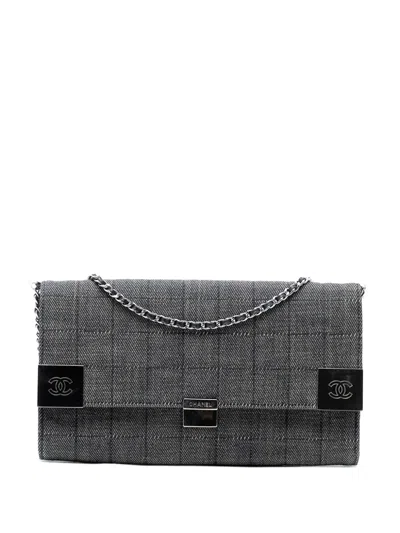Pre-owned Chanel 2002-2003 Cc Choco Bar Denim Chain Flap Shoulder Bag In Gray