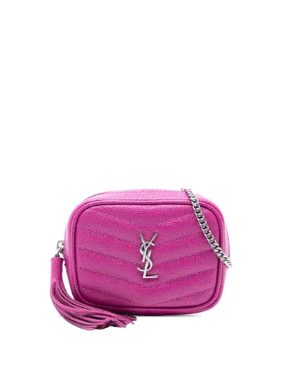 Pre-owned Saint Laurent 2020 Baby Matelasse Grain De Poudre Monogram Lou Camera Bag Crossbody Bag In Pink