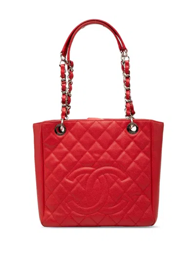 Pre-owned Chanel 2013-2014 Caviar Petite Shopping Tote Bag In Red