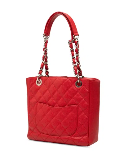 Pre-owned Chanel 2013-2014 Caviar Petite Shopping Tote Bag In Red