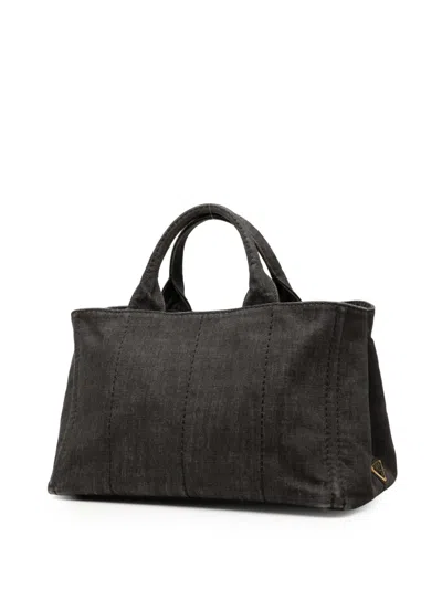 Pre-owned Prada 2013-2025 Denim Canapa Logo Satchel In Black