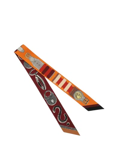 Pre-owned Hermes 2025 Inventaire Poetique De Brides A Bloc Silk Twilly Scarf Scarves In Orange