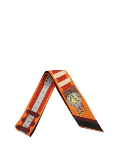 Pre-owned Hermes 2025 Inventaire Poetique De Brides A Bloc Silk Twilly Scarf Scarves In Orange
