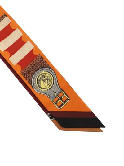 Pre-owned Hermes 2025 Inventaire Poetique De Brides A Bloc Silk Twilly Scarf Scarves In Orange