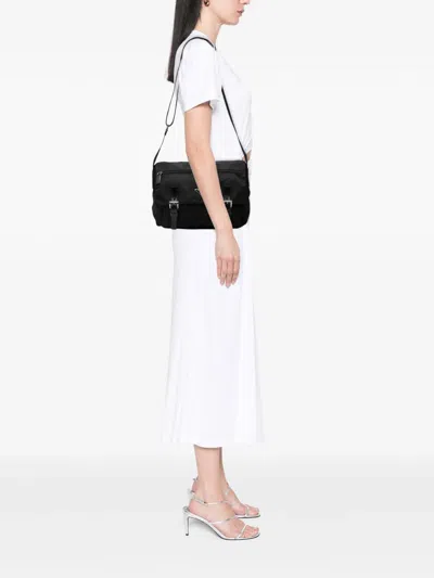 Pre-owned Prada 2013-2025 Tessuto Zip Double Buckle Messenger Bag Crossbody Bag In Black