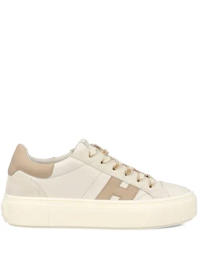 Hogan Low Top Sneakers Round Toe Contrast Panel In Neutral