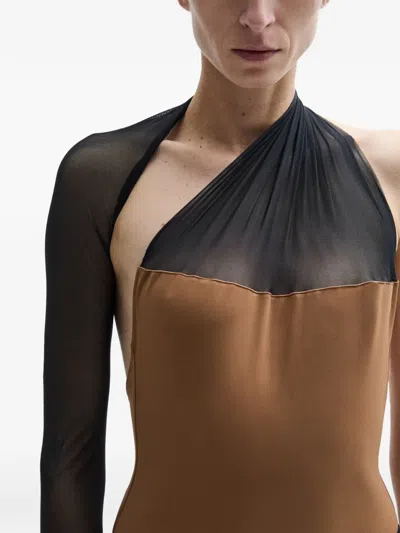 Atu Body Couture One-shoulder Draped Bodysuit In Brown