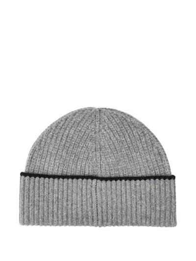 Chloé Ribbed Heart-motif Beanie Hat In Gray