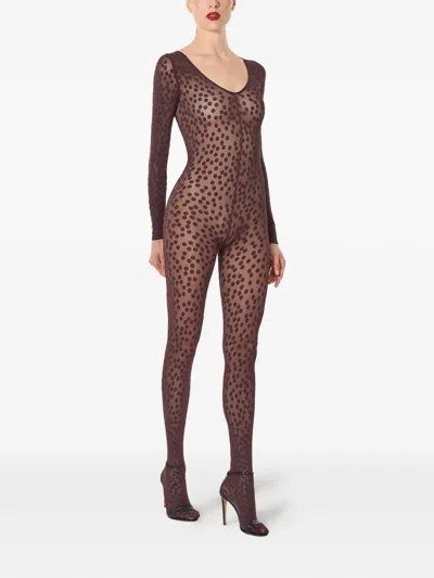 Wolford Dots-pattern Catsuit In Brown