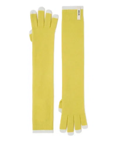 Sunnei Logo-patch Gloves In Yellow