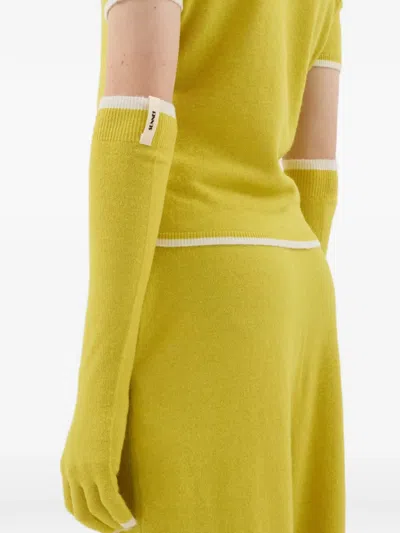 Sunnei Logo-patch Gloves In Yellow