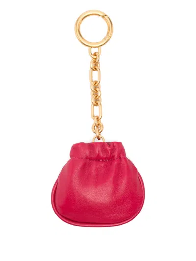 Balmain Pulse Leather Key Ring In Red