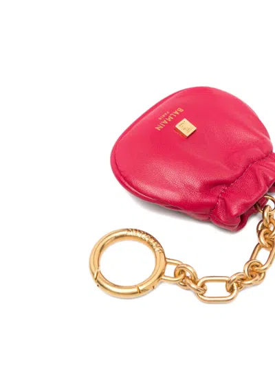 Balmain Pulse Leather Key Ring In Red