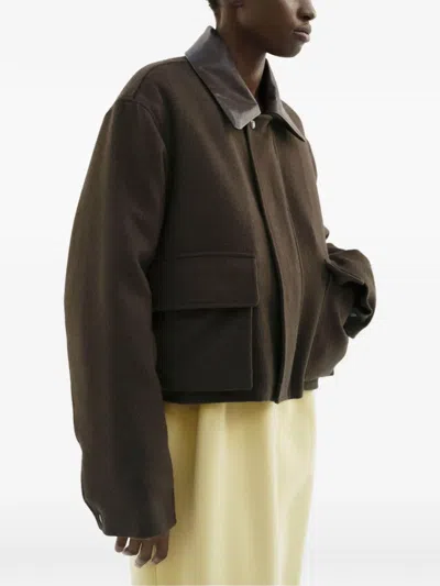 Auralee Leather-collar Jacket In Brown