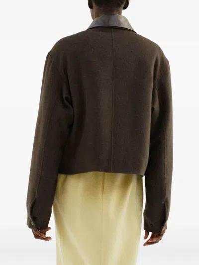 Auralee Leather-collar Jacket In Brown