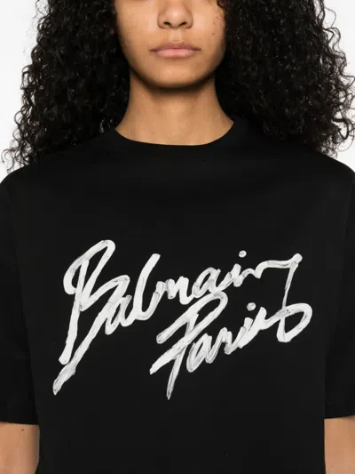 Balmain Women Brush Print Boxy Cropped T-shirt In Multi