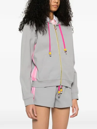 Casablanca Zip Side Stripe Hooded Top In Gray