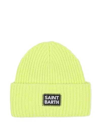 Mc2 Saint Barth Ribbed Logo Patch Beanie Hat In Green