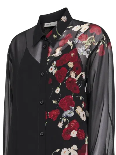 Khaite Gloria Long Sleeve Silk Chiffon Shirtdress In Black