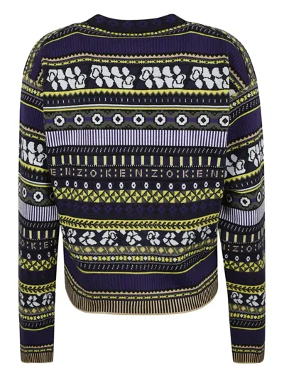 Kenzo Patterned Button Cardigan In Blue