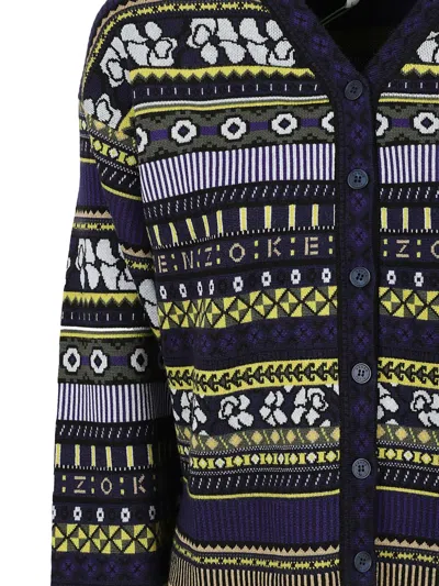 Kenzo Patterned Button Cardigan In Blue
