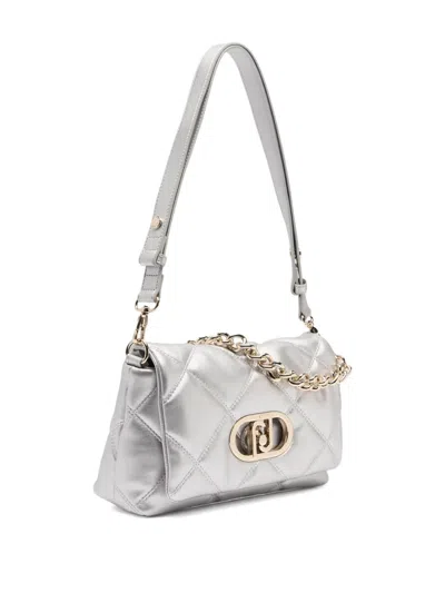 Liu •jo Lapuffy Medium Quilted Logo Shoulder Bag In Silver
