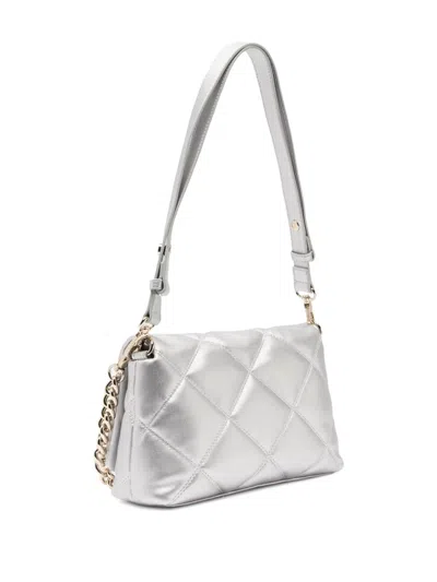 Liu •jo Lapuffy Medium Quilted Logo Shoulder Bag In Silver