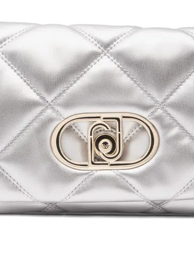 Liu •jo Lapuffy Medium Quilted Logo Shoulder Bag In Silver