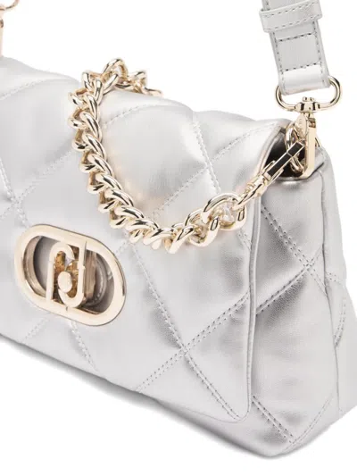 Liu •jo Lapuffy Medium Quilted Logo Shoulder Bag In Silver