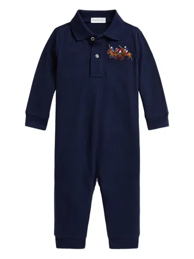 Polo Ralph Lauren Long-sleeve Polo-collar Romper In Blue