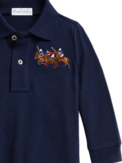 Polo Ralph Lauren Long-sleeve Polo-collar Romper In Blue