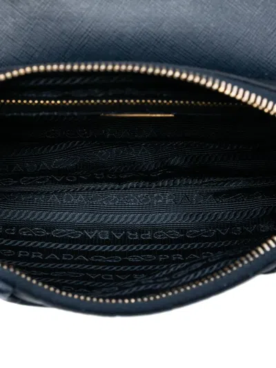 Pre-owned Prada 2000-2013 Saffiano Trimmed Tessuto Chain Crossbody Bag In Black