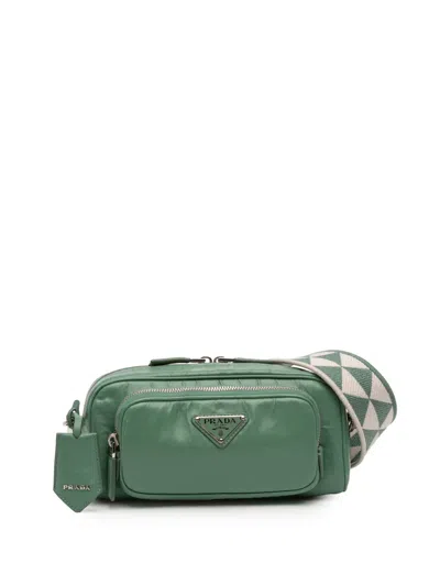 Pre-owned Prada 2013-2025 Nappa Antique Multi Pocket Crossbody Bag In Green