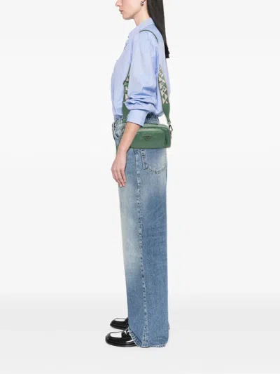 Pre-owned Prada 2013-2025 Nappa Antique Multi Pocket Crossbody Bag In Green