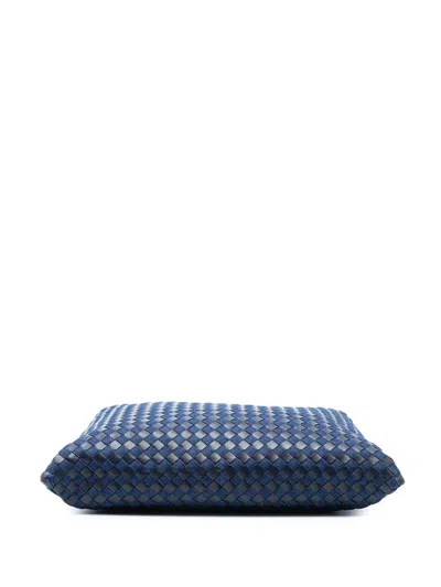 Pre-owned Bottega Veneta 2012-2025 Large Calfskin And Denim Intrecciato Hop Hobo Bag In Blue