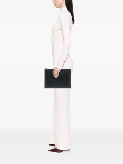 Pre-owned Saint Laurent 2020 Grain De Poudre Monogram Monochrome Ipad Case Clutch Bag In Black