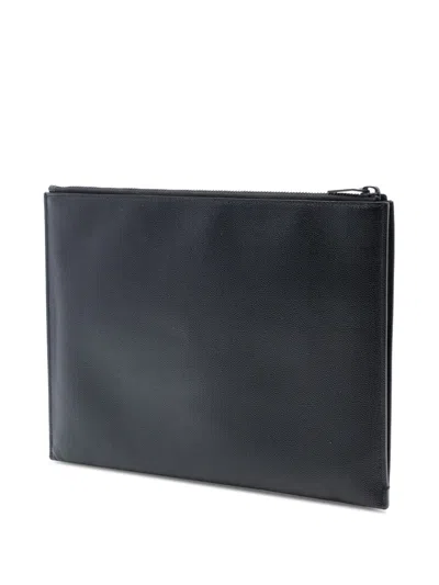 Pre-owned Saint Laurent 2020 Grain De Poudre Monogram Monochrome Ipad Case Clutch Bag In Black