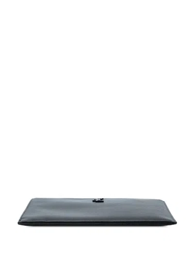 Pre-owned Saint Laurent 2020 Grain De Poudre Monogram Monochrome Ipad Case Clutch Bag In Black