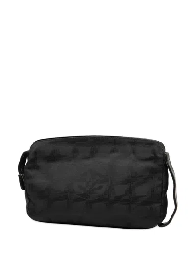 Pre-owned Chanel 2000-2002 New Travel Line Nylon Wristlet Clutch Bag In Black