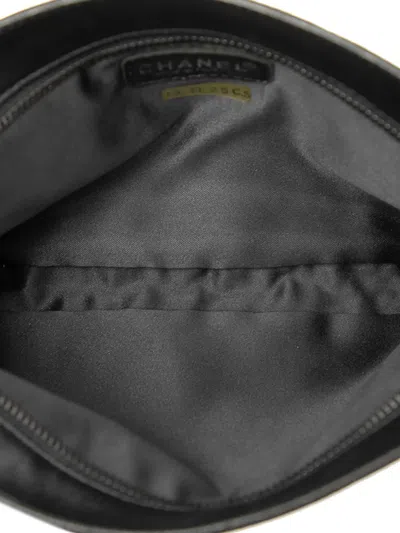 Pre-owned Chanel 2000-2002 New Travel Line Nylon Wristlet Clutch Bag In Black