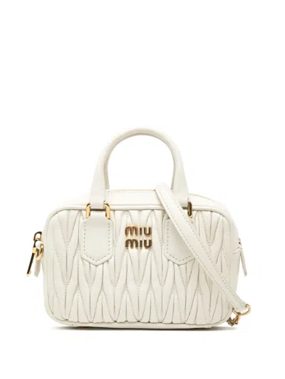 Pre-owned Miu Miu 2010-2025 Mini Matelasse Nappa Arcadie Satchel In White