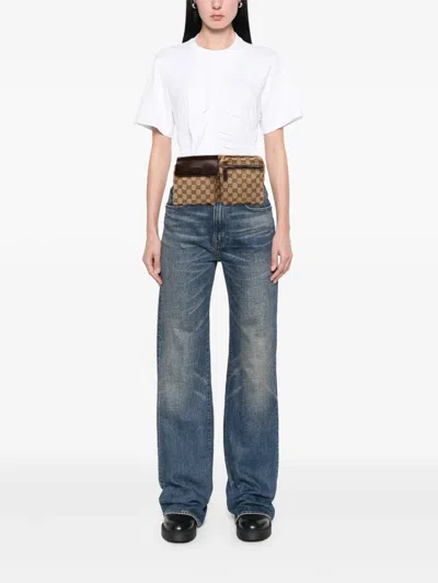 Pre-owned Gucci 2000-2015 Gg Canvas Double Pocket Belt Bag In Brown