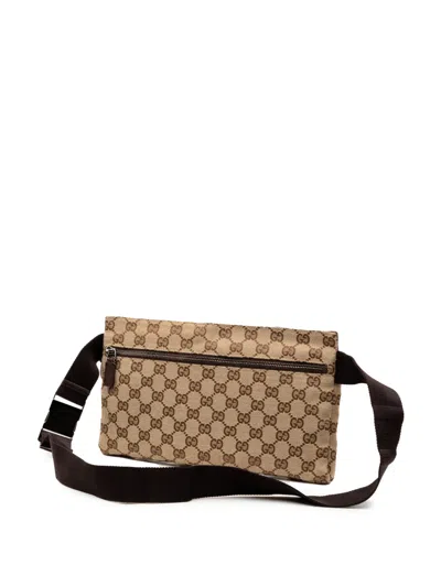 Pre-owned Gucci 2000-2015 Gg Canvas Double Pocket Belt Bag In Brown